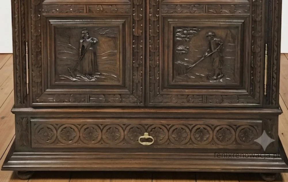 Biblioteka Bretońska Rzeźbiona. ok 1925r po renowacji | Drewno, Witryna - zdjęcie 6
