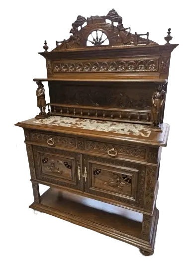 Zdjęcie Komoda Bretońska z Nadstawką. ok 1925r po renowacji | Rzeźbiona, Marmur 2