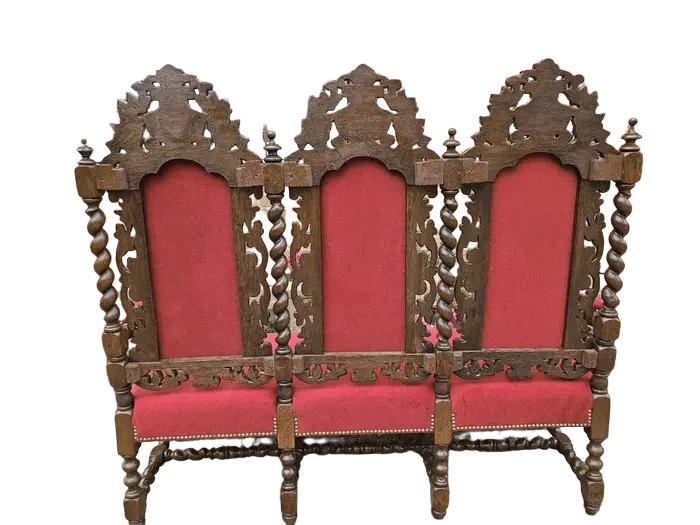 Zdjęcie Kanapa neorenesansowa po renowacji | Rzeźbiona, Czerwony Welur 3