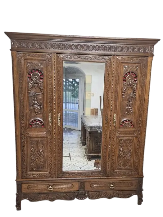 Szafa Bretońska. ok 1930r po renowacji | Trzydrzwiowa, Z Lustrem