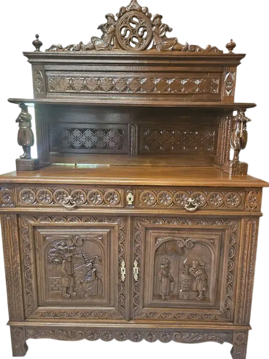 Komoda Bretońska z Nadstawką. ok 1920r po renowacji | Głęboko Rzeźbiona