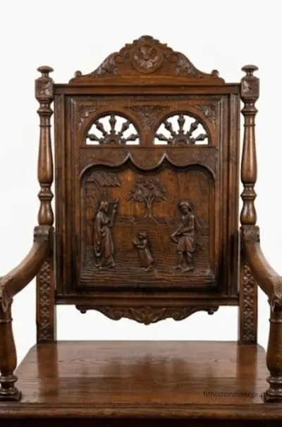 Miniaturka 4 - Fotel Bretoński Rzeźbiony. ok 1910r po renowacji | Dąb, Motywy Figuralne