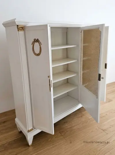Miniaturka 2 - Biblioteka Neoklasyczna Biała ze Złoceniami. Po renowacji | Mosiężna Siatka, Drewno