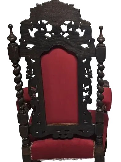 Zdjęcie Dwa Fotele Neorenesansowe. ok 1880r po renowacji | Rzeźbione, Czerwony Aksamit 4