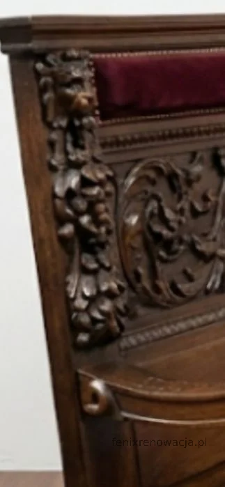 Ława Neorenesansowa ze Skrzynią. ok 1880r po renowacji | Drewno, Czerwony Welur - zdjęcie 6