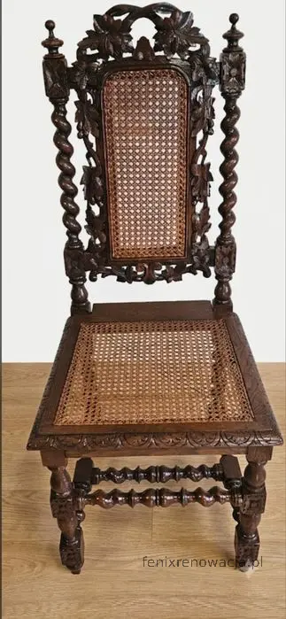 Miniaturka 2 - Zestaw 8 Krzeseł Neorenesansowych Rattan. ok 1925r po renowacji | Dąb, Rattan