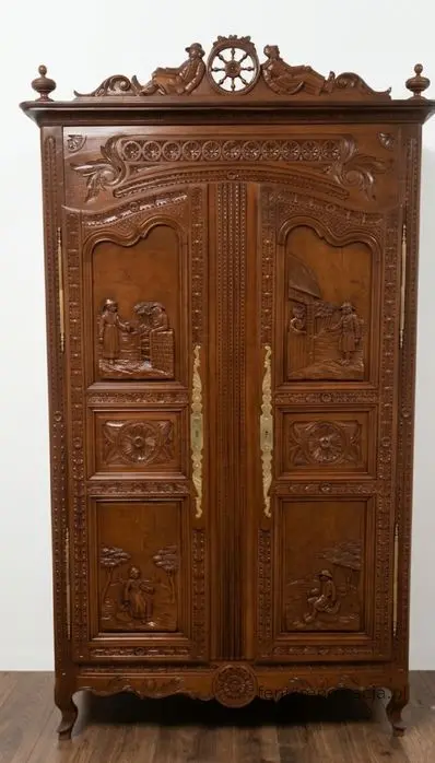 Miniaturka 1 - Szafa Bretońska Rzeźbiona z Drążkiem. ok 1880r po renowacji | Dąb, Styl Ludwikowski