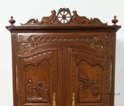 Miniaturka 4 - Szafa Bretońska Rzeźbiona z Drążkiem. ok 1880r po renowacji | Dąb, Styl Ludwikowski