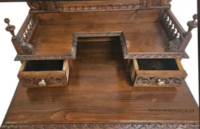 Miniaturka 4 - Toaletka Dębowa z Lustrem Rzeźbiona. ok 1925r po renowacji | Dąb, Lustro Fazowane