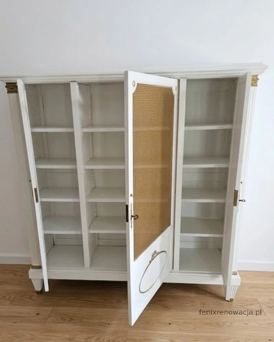 Biblioteka Neoklasyczna Biała ze Złoceniami. Po renowacji | Mosiężna Siatka, Drewno - zdjęcie 4