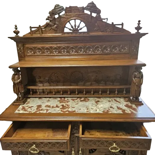 Zdjęcie Komoda Bretońska z Nadstawką. ok 1925r po renowacji | Rzeźbiona, Marmur 3