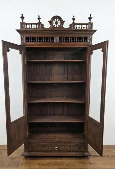 Biblioteka Bretońska Rzeźbiona. ok 1925r po renowacji | Drewno, Witryna - zdjęcie 8