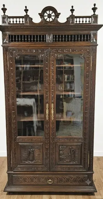 Miniaturka 1 - Biblioteka Bretońska Rzeźbiona. ok 1925r po renowacji | Drewno, Witryna