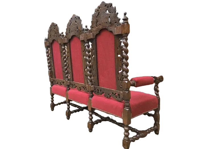 Zdjęcie Kanapa neorenesansowa po renowacji | Rzeźbiona, Czerwony Welur 2