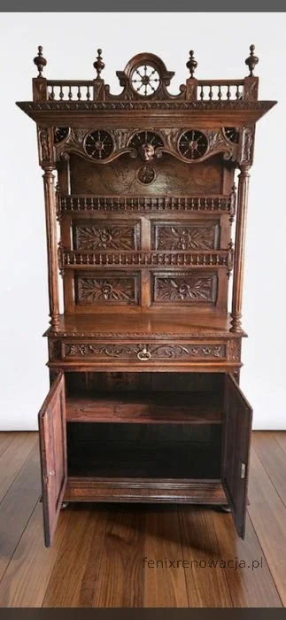 Kredens Bretoński Rzeźbiony. ok 1925r po renowacji | Dąb, Ortamenty - zdjęcie 5
