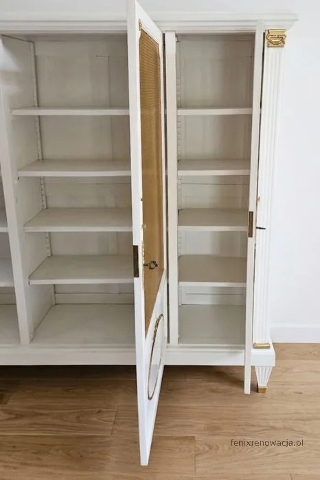 Biblioteka Neoklasyczna Biała ze Złoceniami. Po renowacji | Mosiężna Siatka, Drewno - zdjęcie 5