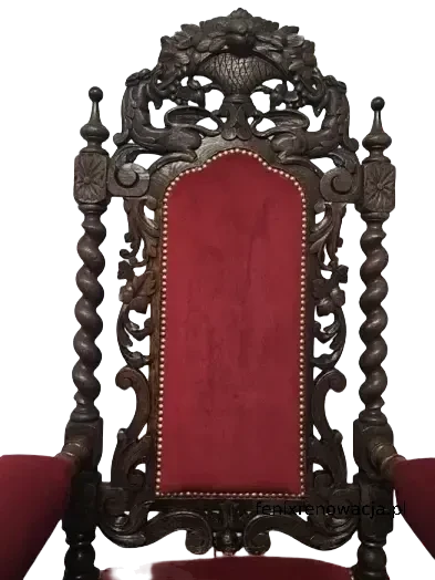 Miniaturka 5 - Dwa Fotele Neorenesansowe. ok 1880r po renowacji | Rzeźbione, Czerwony Aksamit