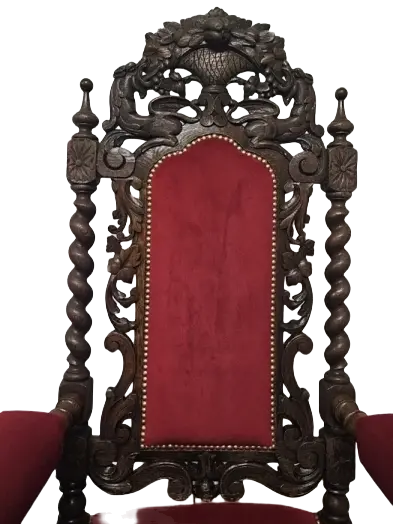 Zdjęcie Dwa Fotele Neorenesansowe. ok 1880r po renowacji | Rzeźbione, Czerwony Aksamit 5