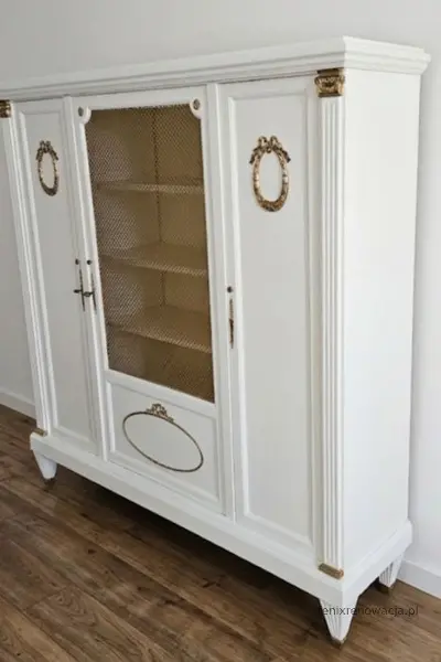 Miniaturka 7 - Biblioteka Neoklasyczna Biała ze Złoceniami. Po renowacji | Mosiężna Siatka, Drewno