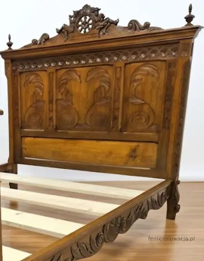 Miniaturka 6 - Łóżko Bretońskie Rzeźbione ze Stelażem. ok 1925r po renowacji | Dąb, Korona