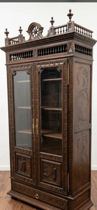 Biblioteka Bretońska Rzeźbiona. ok 1925r po renowacji | Drewno, Witryna - zdjęcie 3