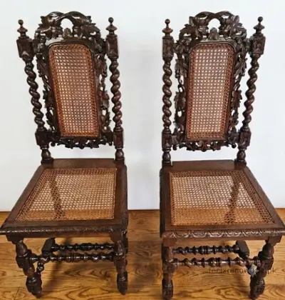 Miniaturka 6 - Zestaw 8 Krzeseł Neorenesansowych Rattan. ok 1925r po renowacji | Dąb, Rattan
