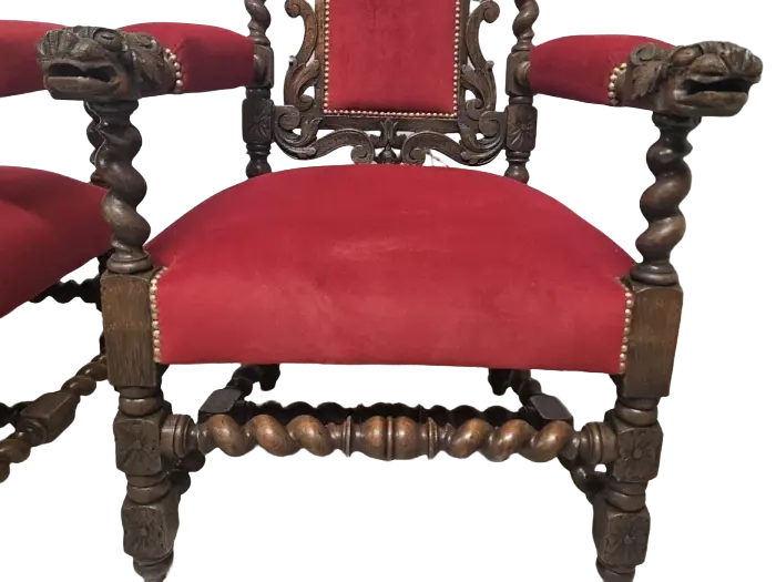 Zdjęcie Dwa Fotele Neorenesansowe. ok 1880r po renowacji | Rzeźbione, Czerwony Aksamit 6
