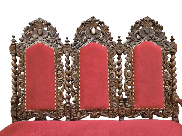 Zdjęcie Kanapa neorenesansowa po renowacji | Rzeźbiona, Czerwony Welur 5