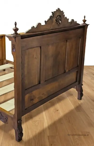 Miniaturka 4 - Łóżko Bretońskie Rzeźbione ze Stelażem. ok 1925r po renowacji | Dąb, Korona