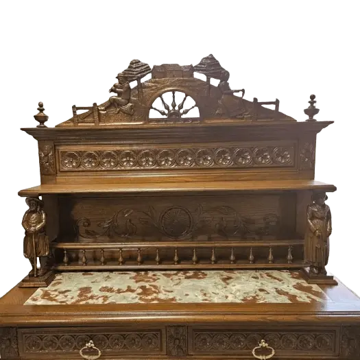 Zdjęcie Komoda Bretońska z Nadstawką. ok 1925r po renowacji | Rzeźbiona, Marmur 4