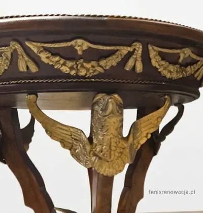 Miniaturka 6 - Stolik Kawowy Empire Intarsjowany. I poł. XXw po renowacji | Drewno, Mosiądz