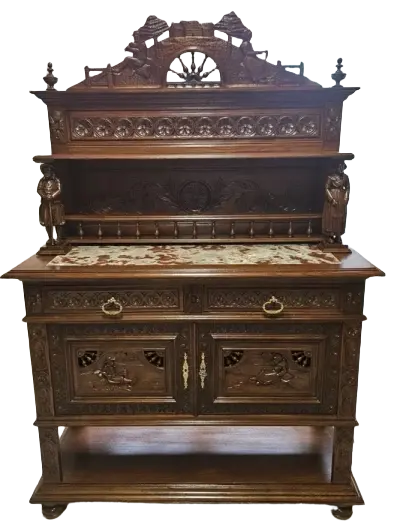 Komoda Bretońska z Nadstawką. ok 1925r po renowacji | Rzeźbiona, Marmur